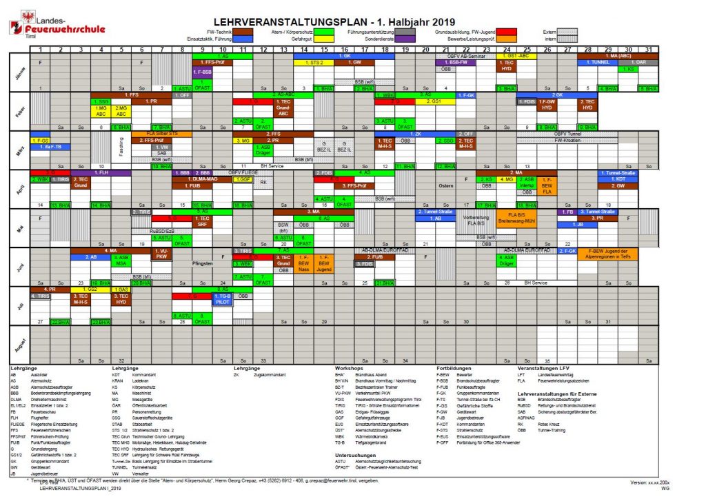 Lehrveranstaltungsplan 1.Halbjahr 2019