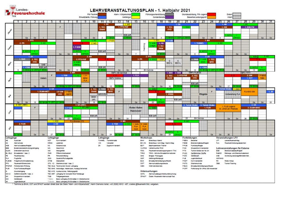 Lehrveranstaltungsplan 1.Halbjahr 2021